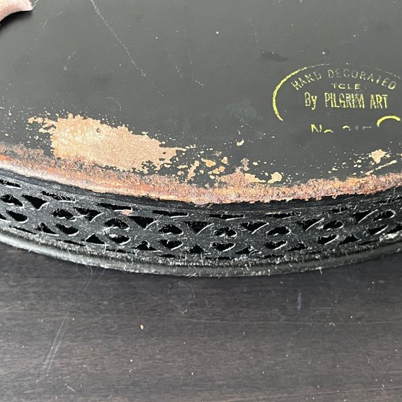 Vintage Pilgrim Art Tole Ware Metal Tray With Handles // Handpainted Roses 15.5" - Picture 8 of 10